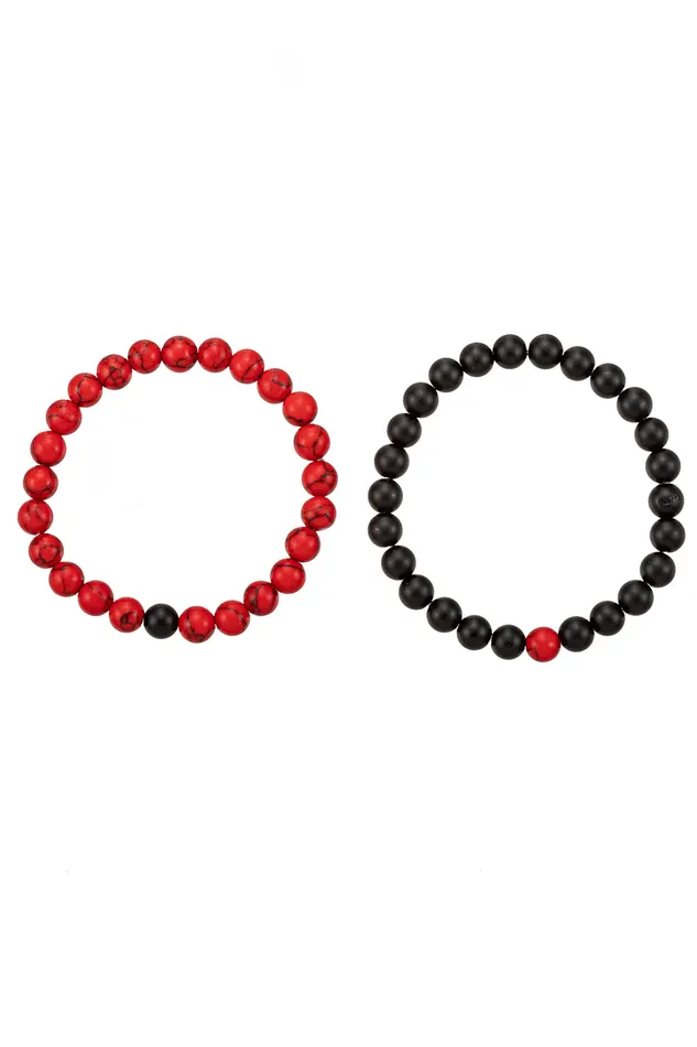 Noac Agate Black and Red Stretch Bracelet Eye Candy LA Bracelets