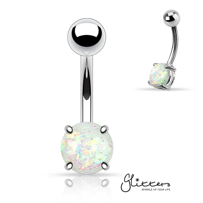 Opal Glitter Prong Set Belly Button Ring White Glitters Rings