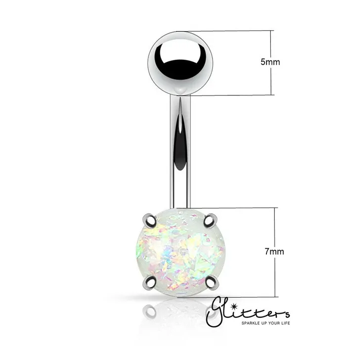 Opal Glitter Prong Set Belly Button Ring White Glitters Rings