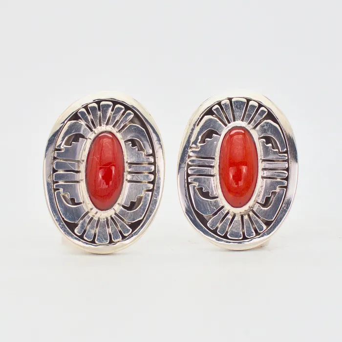 Rings Crown Jewels Coin Leonard Nez FourPiece Navajo Handmade Sterling Silver Coral Jewelry Set