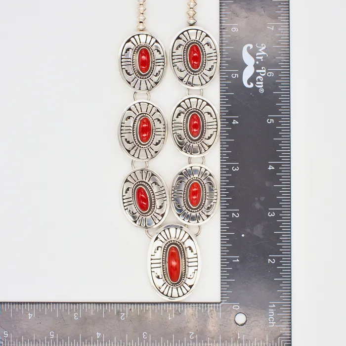 Rings Crown Jewels Coin Leonard Nez FourPiece Navajo Handmade Sterling Silver Coral Jewelry Set