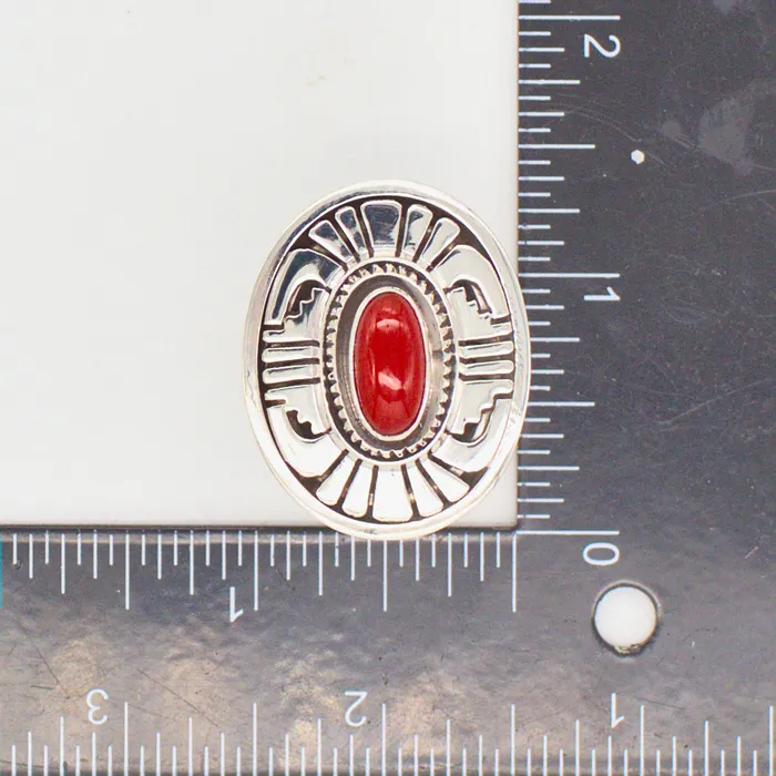 Rings Crown Jewels Coin Leonard Nez FourPiece Navajo Handmade Sterling Silver Coral Jewelry Set