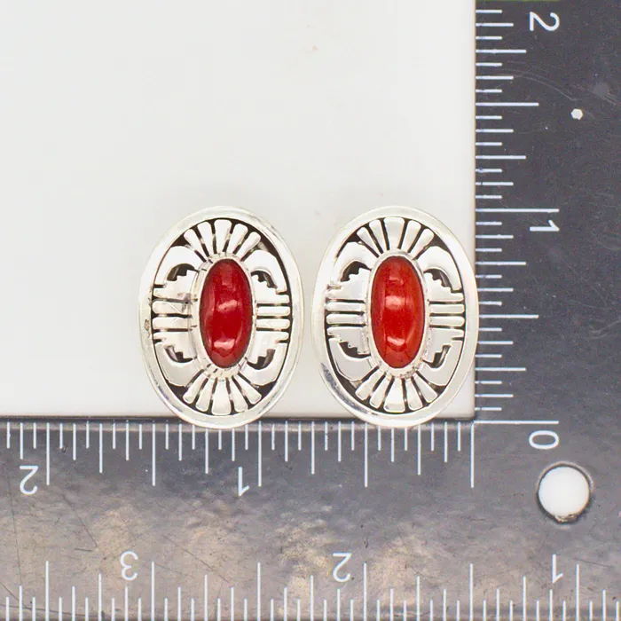 Rings Crown Jewels Coin Leonard Nez FourPiece Navajo Handmade Sterling Silver Coral Jewelry Set