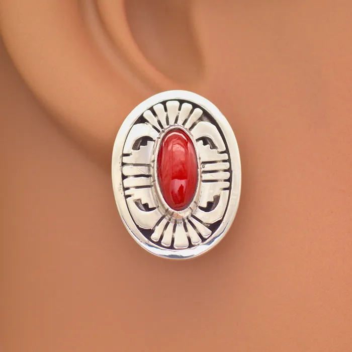 Rings Crown Jewels Coin Leonard Nez FourPiece Navajo Handmade Sterling Silver Coral Jewelry Set