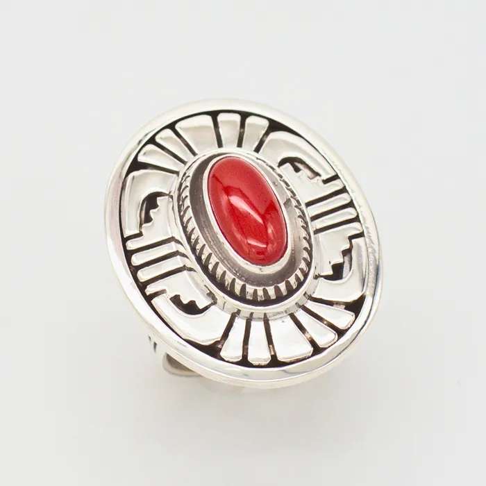 Rings Crown Jewels Coin Leonard Nez FourPiece Navajo Handmade Sterling Silver Coral Jewelry Set