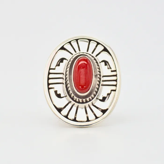 Rings Crown Jewels Coin Leonard Nez FourPiece Navajo Handmade Sterling Silver Coral Jewelry Set