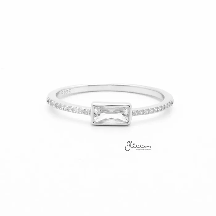 Rings Glitters 4mm Baguette Cut CZ Sterling Silver Ring