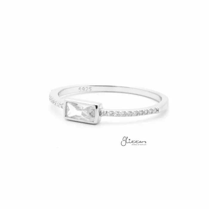 Rings Glitters 4mm Baguette Cut CZ Sterling Silver Ring