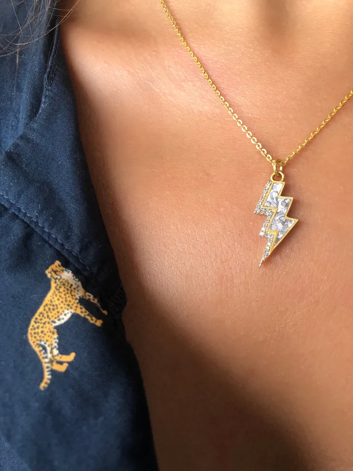 Shana Gulati Jewelry Rishi Bolt Diamond Gold Vermeil Pendant Necklace Necklaces