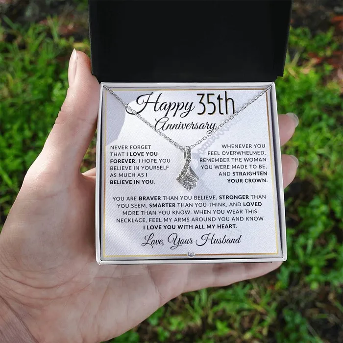 ShineOn Fulfillment Necklaces 35th Anniversary Gift For Wife Anniversary Gift Idea For Wife Drop Pendant Necklace Heartfelt Anniversary Message For Her