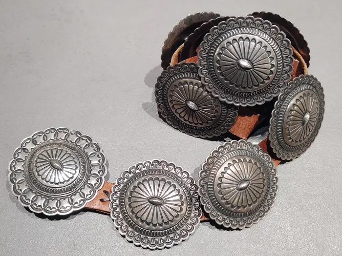 Sterling Silver Concho Belt Handmade Native American Crown Jewels Coin Rings