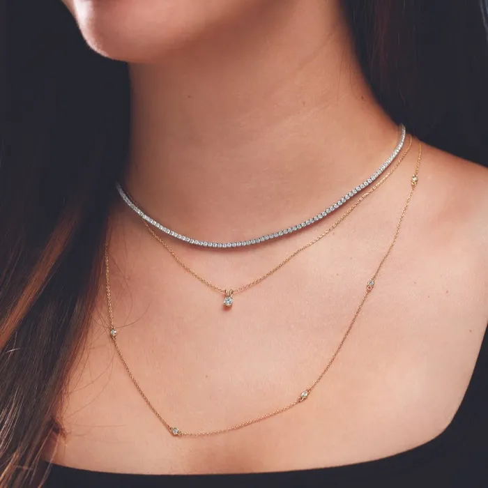 Storyteller by Vintage Magnality Necklaces Love Line Diamond Necklace 5 34 CTW Natural or LabGrown 16 14K White Rose Yellow Gold