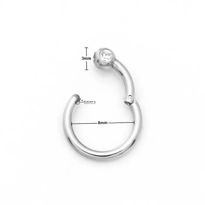 Surgical Steel Hinged Segment Hoop Ring with Clear Gem Ball Black Glitters Rings