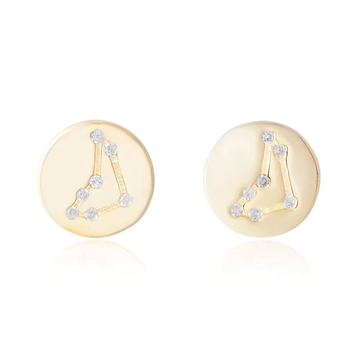 Teeda Earrings EZ7073 Zodiac Constellation CZ Disc Stud Earrings