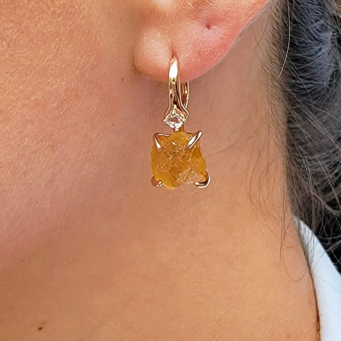 Uniquelan Jewelry Earrings Raw Citrine Drop Earrings